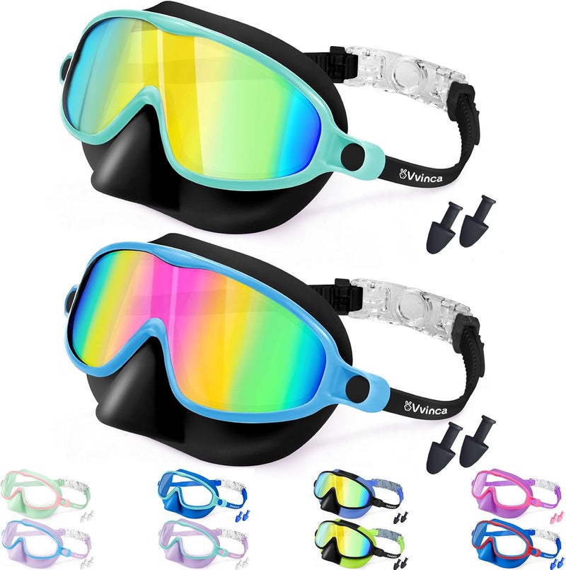 Vvinca Swim Goggles with Nose Cover, 2 Pack Wide View Diving Mask Anti-Fog UV No Leak Toddlers Swimming Goggles for Kids 3-15 - Image 1